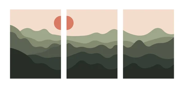 Collage de paisaje abstracto. Viajar carteles de la naturaleza contemporánea, fondos de montaña estilo escandinavo. Decoración de arte de pared vectorial — Archivo Imágenes Vectoriales