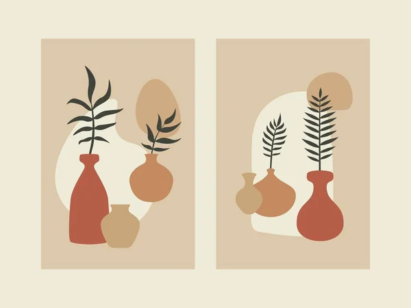 Αφηρημένο σετ αφίσας φυτών. Σκανδιναβικό boho art print τοίχο διακόσμηση σύγχρονο στυλ, μέσα του αιώνα μποέμικες κάρτες. Εικονογράφηση διανύσματος — Διανυσματικό Αρχείο