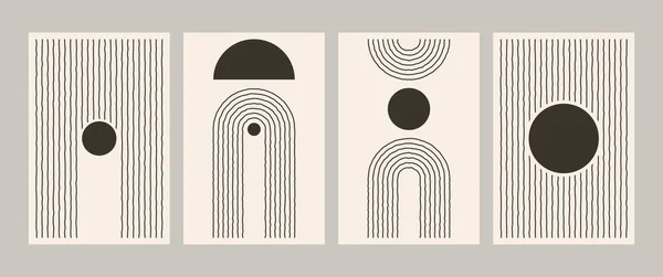 Soyut geometrik çizgi poster seti. 50 'lerin tarzında, duvar dekorasyonu minimalist vintage resim için orta yüzyıl sanat baskısı. Vektör kartpostal illüstrasyonu