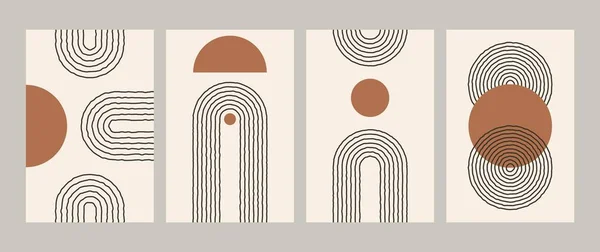 Абстрактные геометрические плакаты. Художественная печать середины века для настенного декора минималистского винтажного живописи 50-х годов. Векторная иллюстрация — стоковый вектор