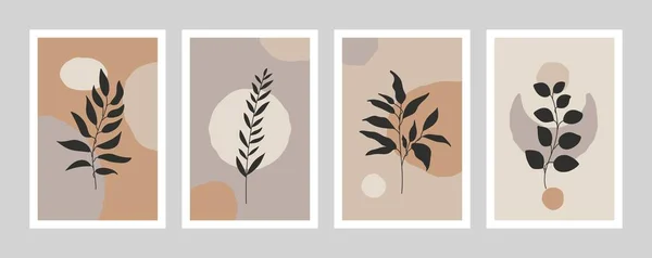 Affiches florales abstraites. Estampe murale botanique, set végétal minimal pour carte, papier peint, couverture, illustration vectorielle végétale naturelle — Image vectorielle