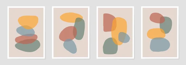 Set di poster di forme organiche astratte. Boho arte della parete per stampe, carta, copertina, sfondi minimali contemporanei. Illustrazione vettoriale — Vettoriale Stock