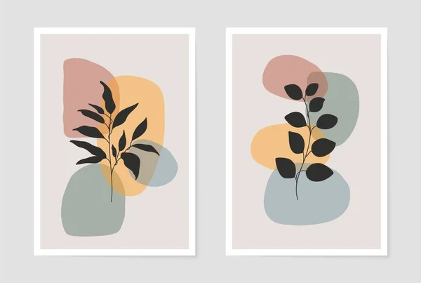 Botaniska abstrakta affischer. Väggkonst set moderna former boho blad för dekorkort tapet omslag tryck, minimal vektor — Stock vektor