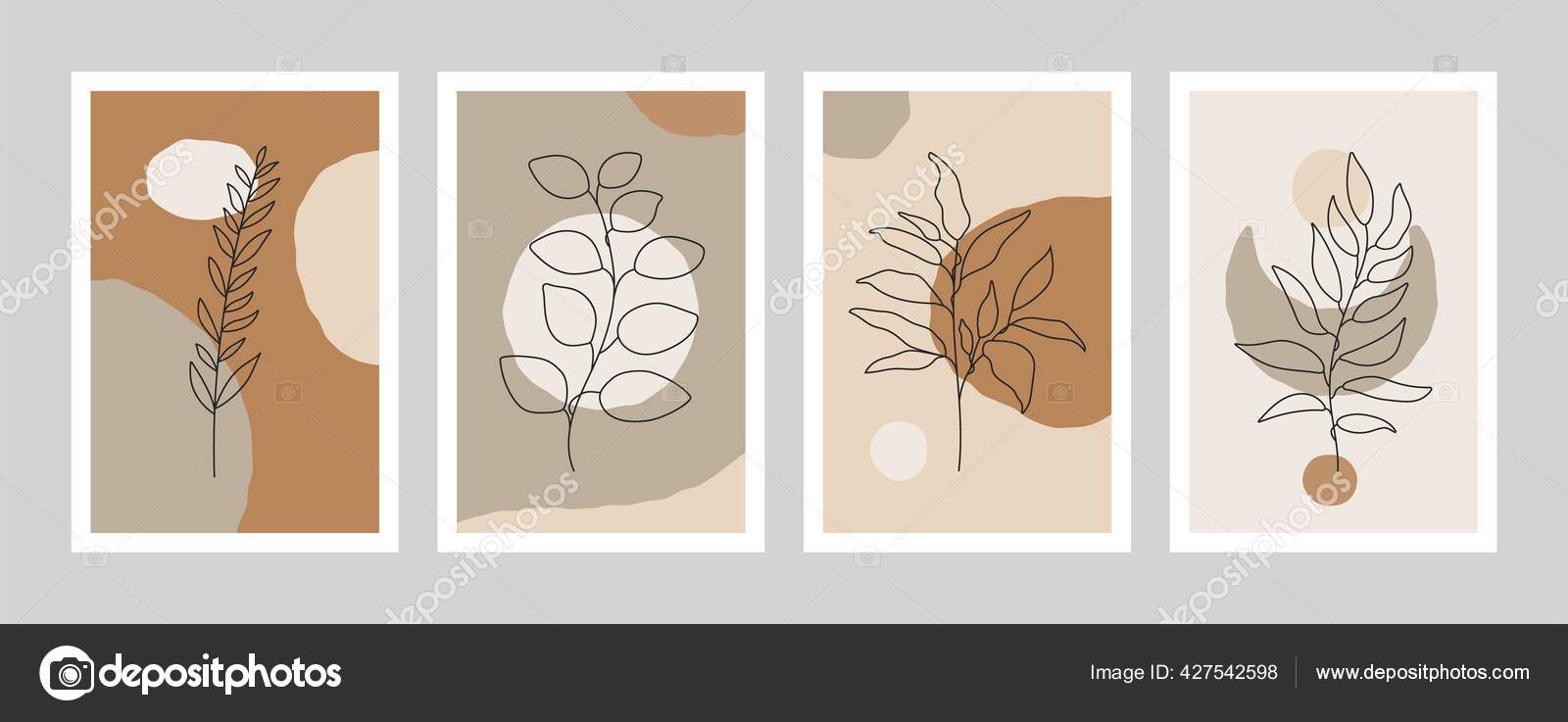 Abstract botanical posters. Floral wall art print, minimal plant set
