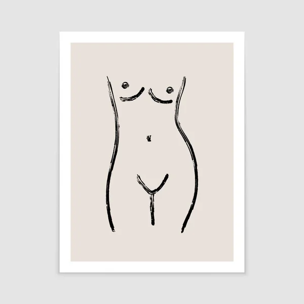 Abstracte vrouw lijn silhouet. Minimale poster vrouwelijke naakt lichaam potlood hand tekenen boho hedendaagse kunst print voor wanddecoratie — Stockvector