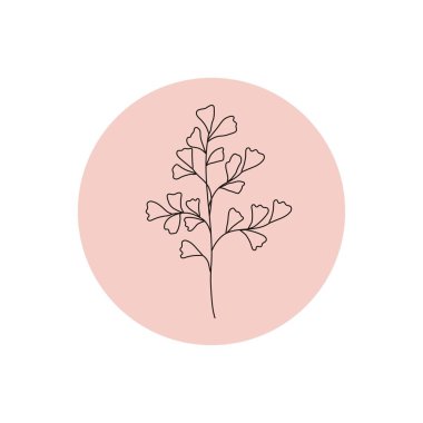 Soyut çiçek hikayesi kapağı. Sosyal medya için dişil çizgi yaprak dalı simgesi, el çizimi logo boho tarzı. Vektör illüstrasyonu