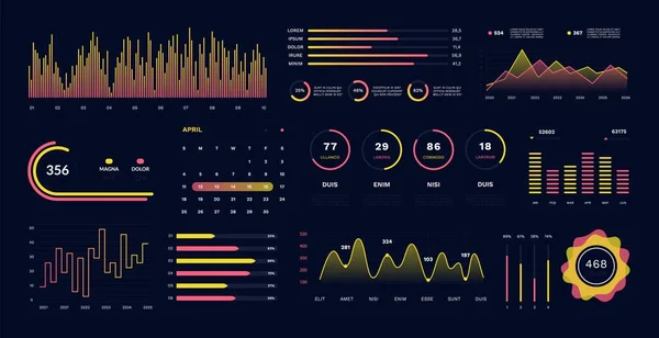 Futuristiskt användargränssnitt för instrumentpanelen. Teknisk infografik, nätverksdataskärm med diagramdiagram. Digital UI-panel — Stock vektor