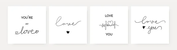 Set de cartes postales Saint-Valentin. Abstrait coeur amour façonne lettres cartes de vœux pour les médias sociaux post. Illustration vectorielle — Image vectorielle