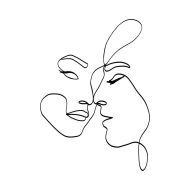 Bir tanesi çift portresine devam ediyor. Soyut kadın erkek modern sanat tarzıyla yüzleşir. Vektör illüstrasyonu