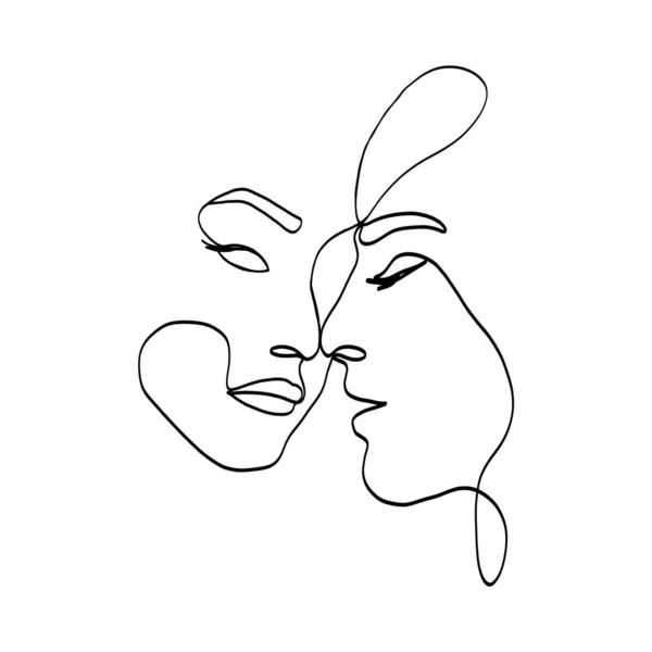 Continue Portrait Couple Ligne Abstrait Femme Homme Faces Ligne Art — Image vectorielle