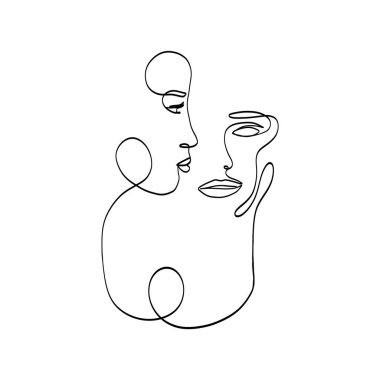 Bir çizgi kadın portrelere bakıyor. Çizgi sanatı çağdaş kadın başları, vektör portresi çizimi