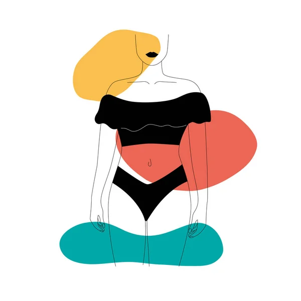 Abstract minimalistisch vrouwelijk lichaam. Lijn model karakter, mode vrouwelijke figuur in lingerie. Vector art illustratie — Stockvector