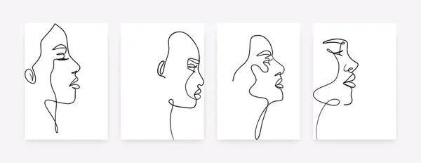 Retratos abstractos de mujeres de línea. Mínimo rostro femenino de una línea, arte moderno para carteles, historia, decoración de la pared. Ilustración vectorial — Vector de stock