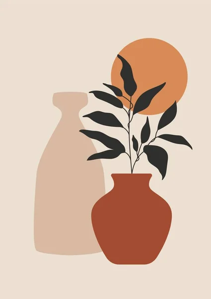 Soyut botanik posteri. Boho çağdaş arka plan, orta yüzyıl minimalist dekor. Vektör illüstrasyonu