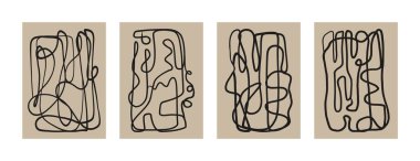 Soyut boho resim baskı seti. Modern yüzyılın duvar dekoru posterleri, çağdaş duvar kağıdı tasarımı. Vektör illüstrasyonu