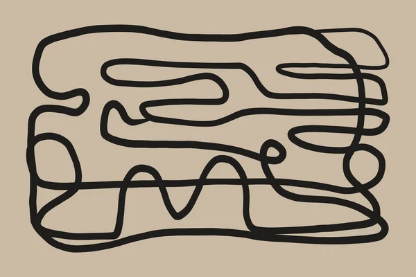 Soyut orta yüzyıl çizgi baskısı. Modern minimalist çağdaş sanat, tek çizgi karalama tasarımı. Vektör illüstrasyonu — Stok Vektör