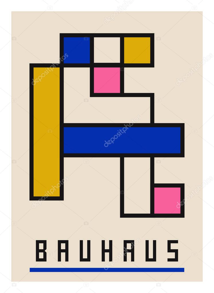 Bauhaus digital art print. Geometric retro background swiss style, simple poster for wall decor. Vector design
