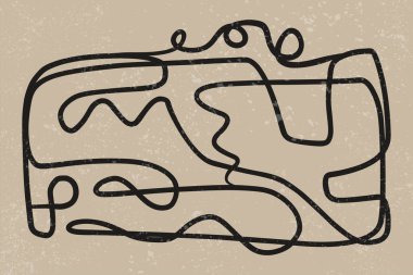 Yüzyılın ortası soyut baskısı. Modern minimalist çağdaş sanat, sürekli tek çizgi karalama tasarımı. Vektör illüstrasyonu