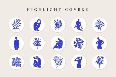 Abstract contemporary story highlight covers. Mid century Matisse inspired art social media stories, minimal vector design clipart