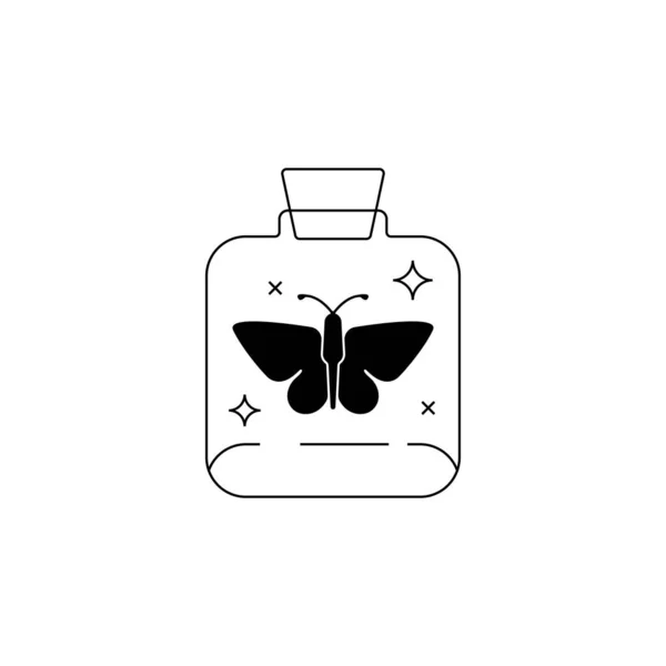 Logotipo mágico dibujado a mano. Mínima mariposa mística lineal bohemia en puede signo de tatuaje esotérico, diseño de ilustración vectorial — Archivo Imágenes Vectoriales