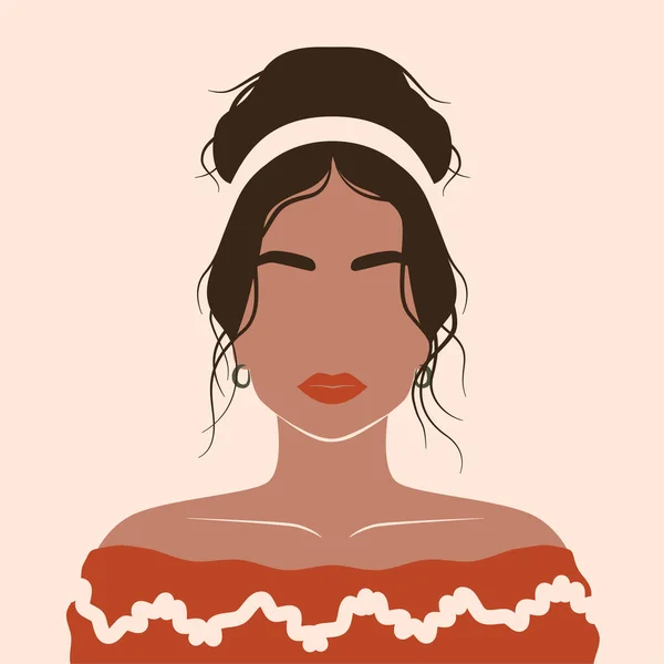 Ritratto astratto di donna. Femmina minimalista poster contemporaneo, giovane ragazza faccia illustrazione di moda. Arte vettoriale moderna — Vettoriale Stock