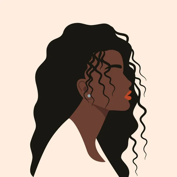 Portrait afro-américain abstrait de femme. Affiche contemporaine minimaliste féminine, jeune fille visage peau noire, art vectoriel de la mode — Image vectorielle