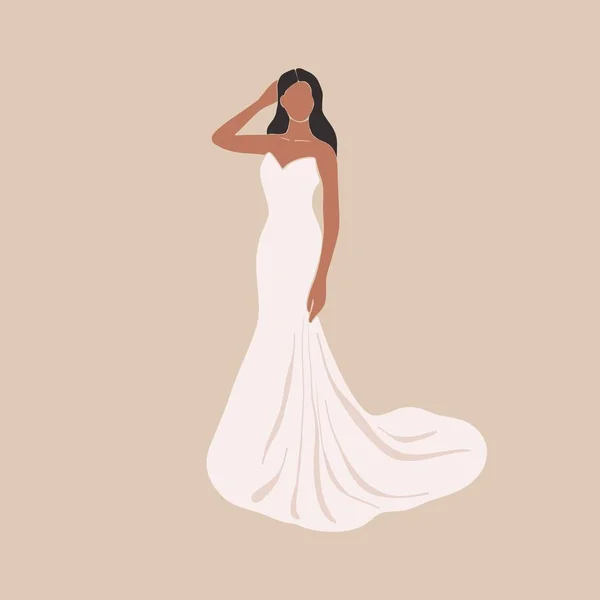 Абстрактный портрет невесты. Женщина в белом свадебном платье, ручной работы плоский минимальный современный стиль, векторная иллюстрация — стоковый вектор