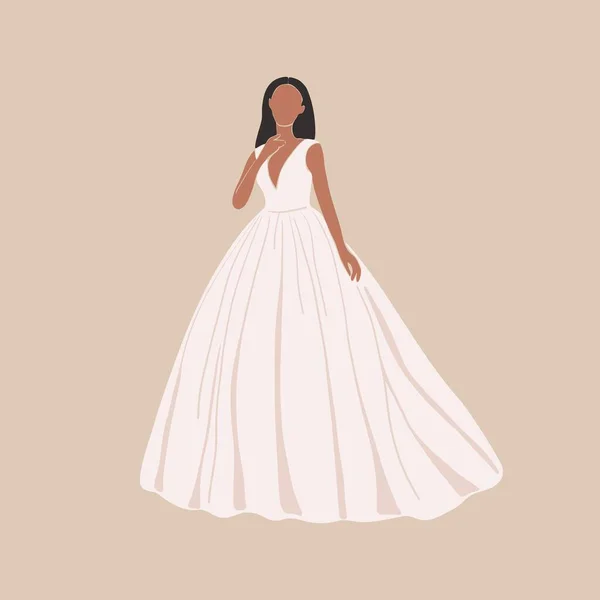 Potret pengantin abstrak. Perempuan gaun pengantin putih, tangan digambar datar minimal gaya kontemporer, vektor ilustrasi - Stok Vektor