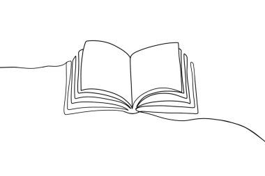 Sürekli bir çizgi çizimi. Modern taslak açık kitap, el çizimi uçan sayfalar. Vektör illüstrasyonu