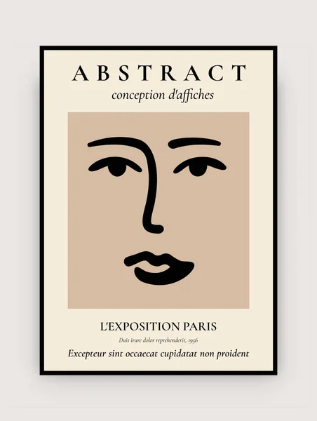 Tirage d'art inspiré de Matisse. Affiche contemporaine moderne du milieu du siècle esthétique, silhouette abstraite du visage. Illustration vectorielle — Image vectorielle