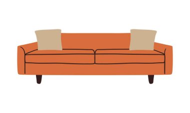 Soyut modern kanepe. Rahat kanepe, karalama orta yüzyıl modern mobilya, vektör iç tasarım illüstrasyon