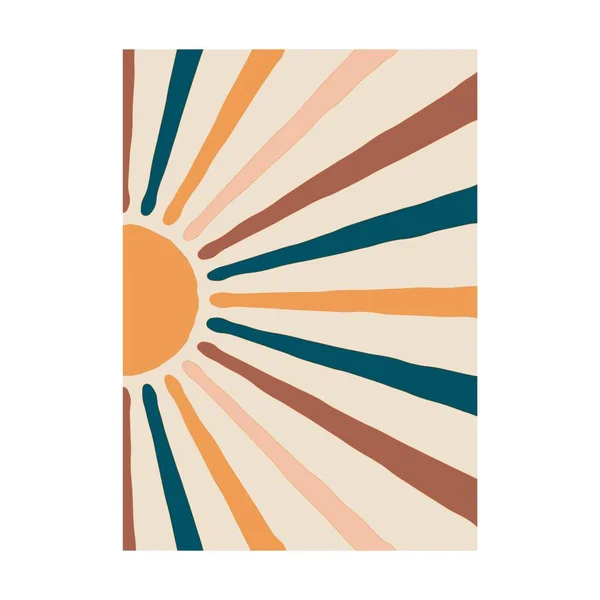 Cartaz de sol abstrato. Boho fundo contemporâneo, arte moderna estilo meados do século, decoração de parede geométrica. Ilustração vetorial — Vetor de Stock