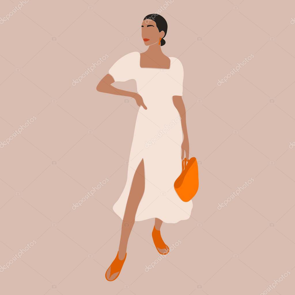 Abstract fashionable woman . Female silhouette print, contemporary minimalist graphic design. Vector illustration.
