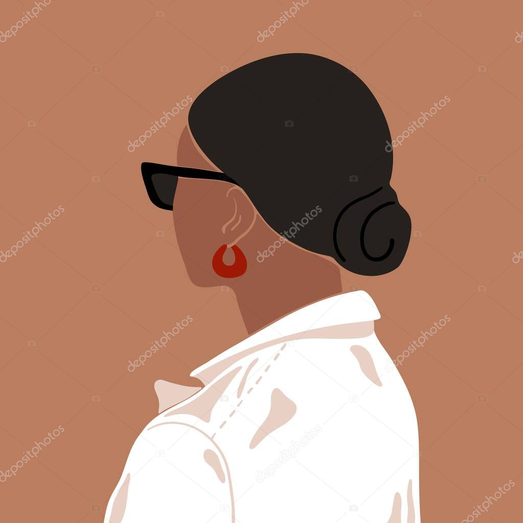 Fashion female portrait. Abstract woman art print, contemporary social media avatar. Vector flat illustration.