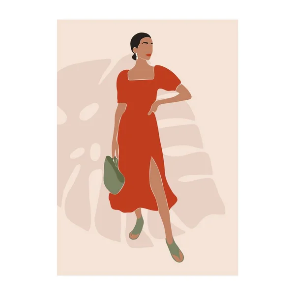 Αφηρημένη γυναίκα καλλιτεχνικό αποτύπωμα. Minimal printable αφίσα, διακόσμηση τοίχου σύγχρονο στυλ, φόντο της μόδας. Εικονογράφηση διανύσματος — Διανυσματικό Αρχείο