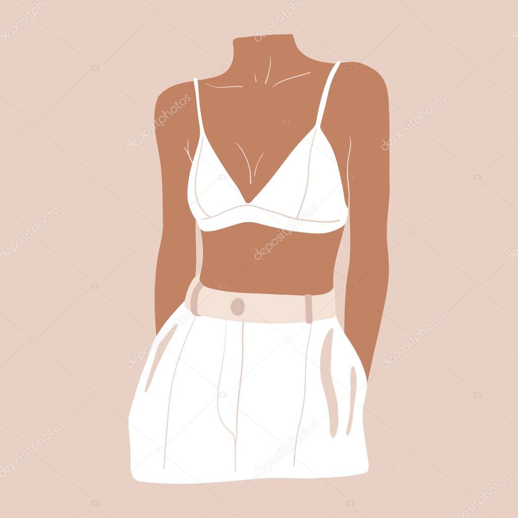 Abstract fashionable woman print. Female art, contemporary girl silhouette minimalist graphic design. Vector illustration.