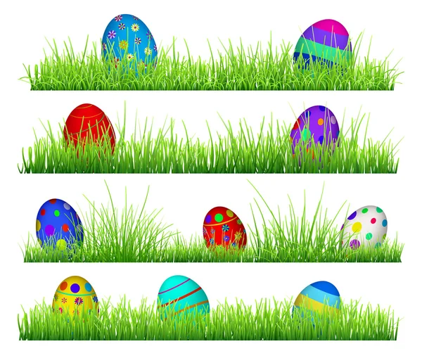 Hierba verde con huevos de Pascua — Archivo Imágenes Vectoriales