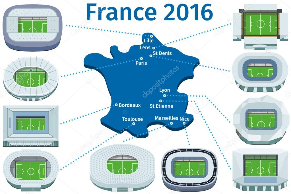 Flat Stadiums and town football Championship France 2016.