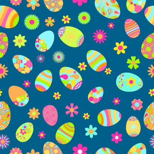 Modello senza cuciture di fiori e uova di Pasqua — Vettoriale Stock