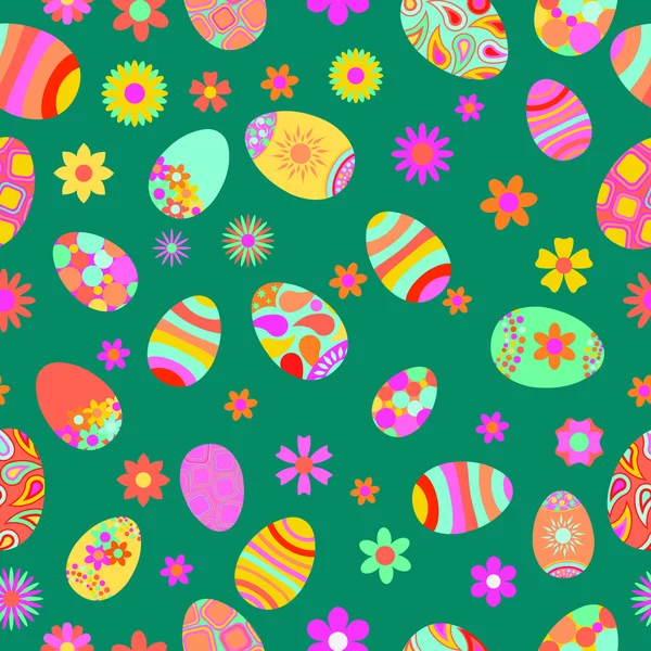 Modello senza cuciture di fiori e uova di Pasqua — Vettoriale Stock