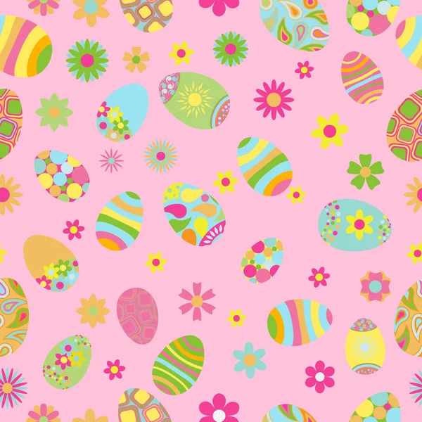 꽃과 부활절 달걀의 완벽 한 패턴 — 스톡 벡터