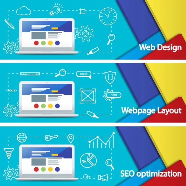 Layout de web design de sites. Promoção Seo —  Vetores de Stock