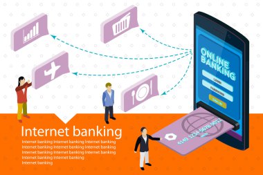 3D izometrik mobil online ödeme kavramı web infographics düz