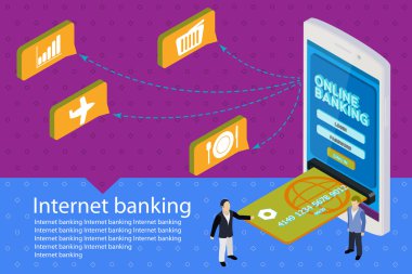 Kredi kartı ile 3D Modern hareket eden smartphone düz