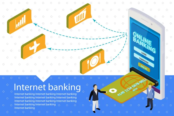 Płaskie 3d Internet banking transparent wektor. Nowoczesny zdejmowany smartphone — Wektor stockowy