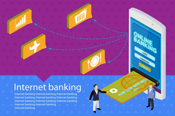 Kredi kartı ile 3D Modern hareket eden smartphone düz