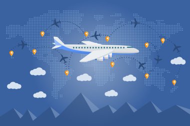 Düz vektör web afiş seyahat uçak, tatil, macera tarafından Tema