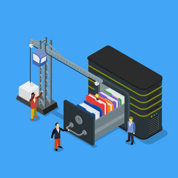 Database storage flat 3d isometric teknologi bisnis konsep server web vector ilustrasi - Stok Vektor