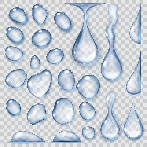 Transparent blue drops. Transparency only in vector format
