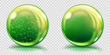 Büyük yeşil cam küreler ve hava kabarcıkları ile olmadan